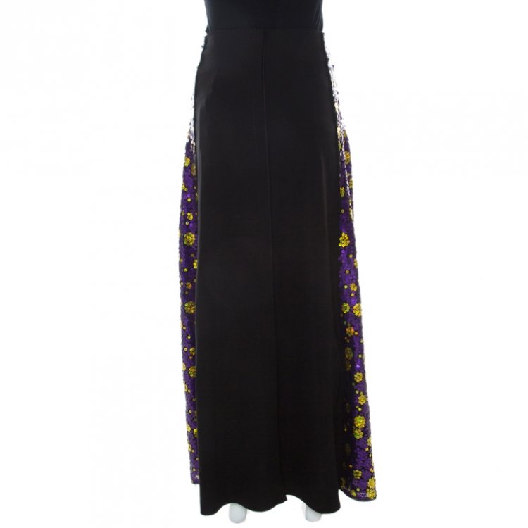 Pre Owned Marc Jacobs Purple Sequin Embellished Silk Maxi Skirt L