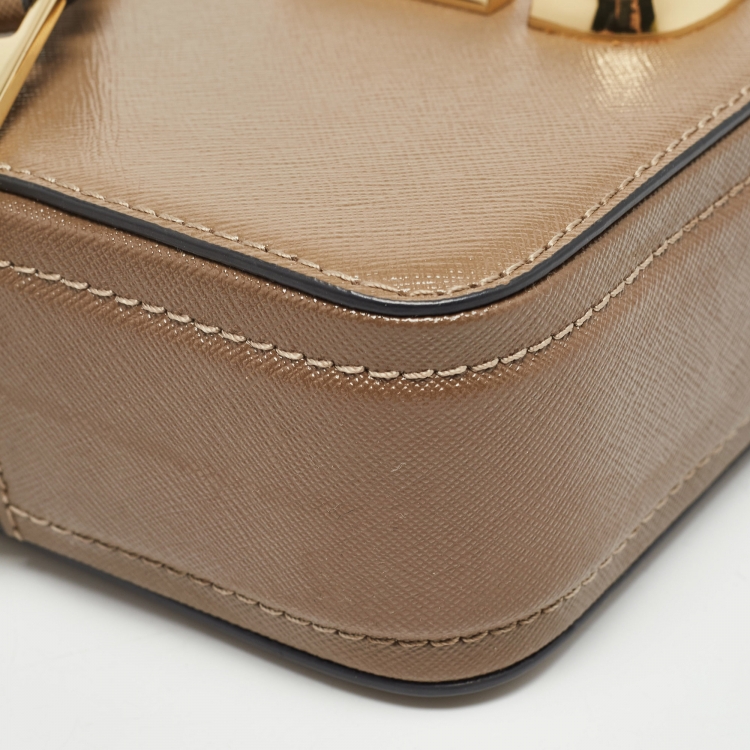 Pre Owned Marc Jacobs Brown/Cream Patent Leather Snapshot Camera Crossbody Bag