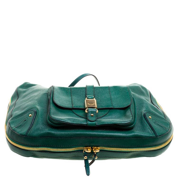 Pre Owned Marc Jacobs Green Glazed Leather Expandable Hobo