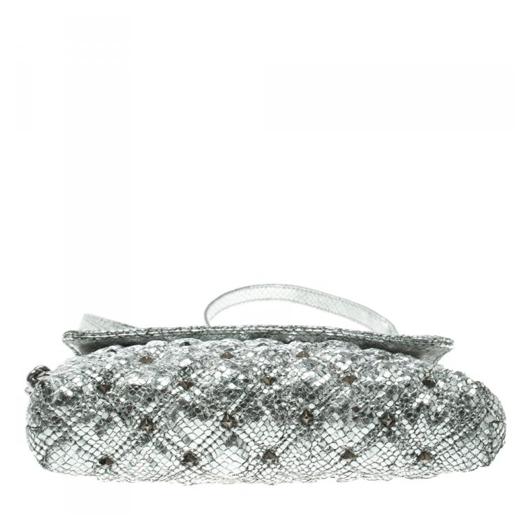 Pre Owned Marc Jacobs Silver Quilted Python Embossed Leather Crossbody Bag