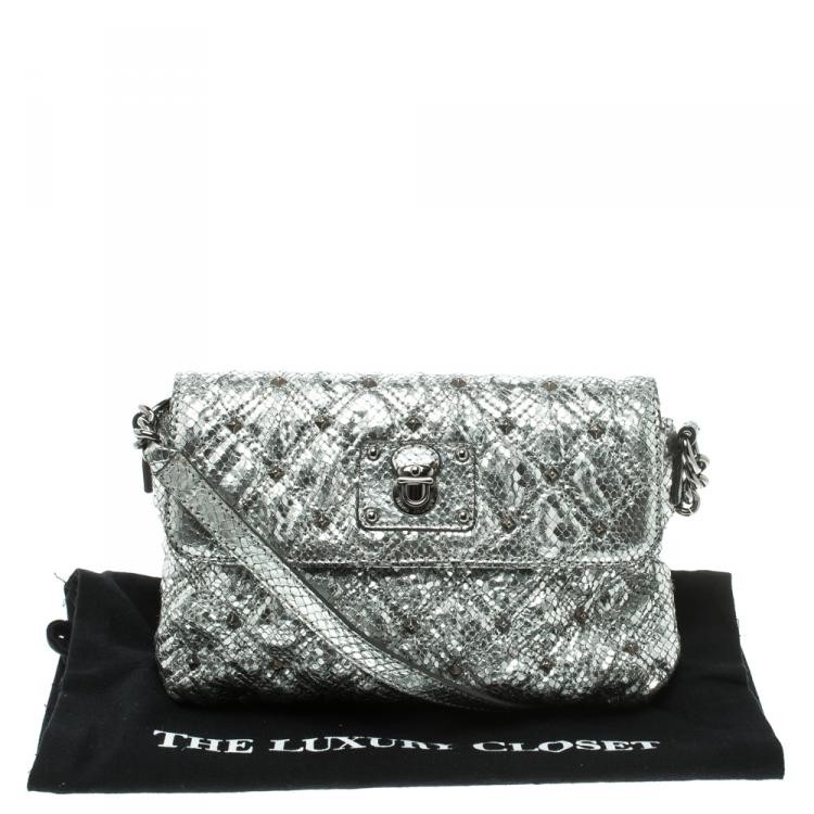 Pre Owned Marc Jacobs Silver Quilted Python Embossed Leather Crossbody Bag