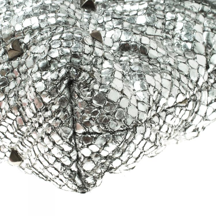 Pre Owned Marc Jacobs Silver Quilted Python Embossed Leather Crossbody Bag