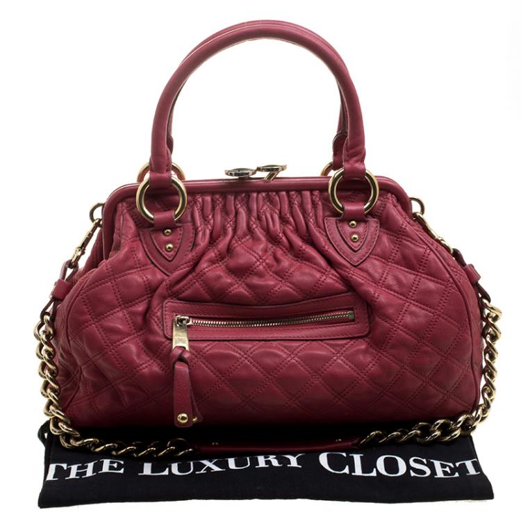 Pre Owned Marc Jacobs Red Quilted Leather Stam Satchel