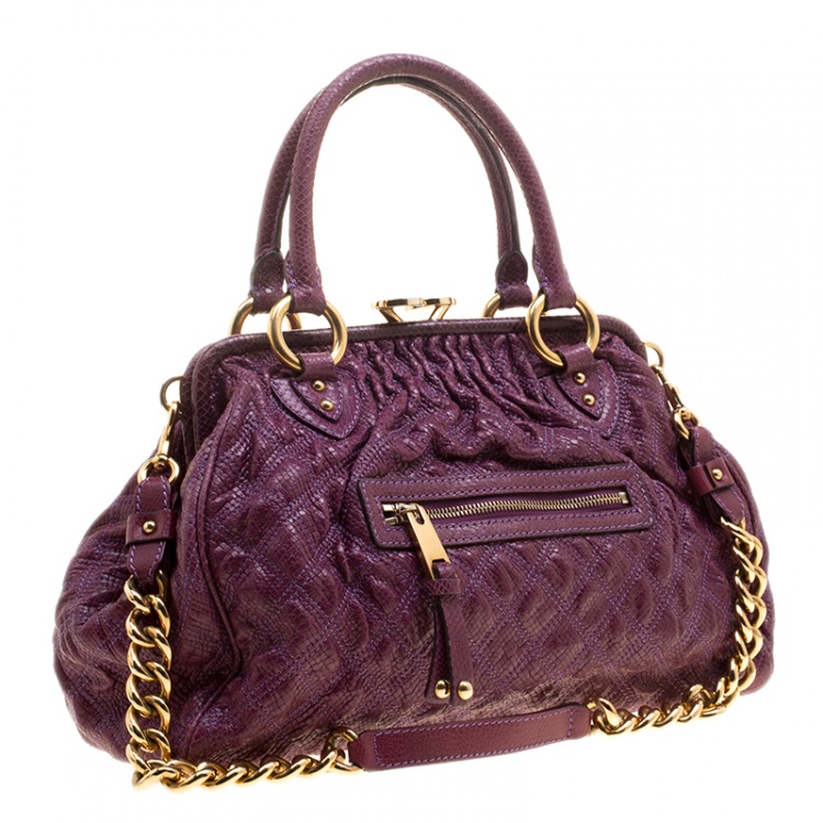 مملوكة مسبقًا Marc Jacobs Purple Quilted Snake Embossed Leather Snake Skin Trim Stam Shoulder Bag