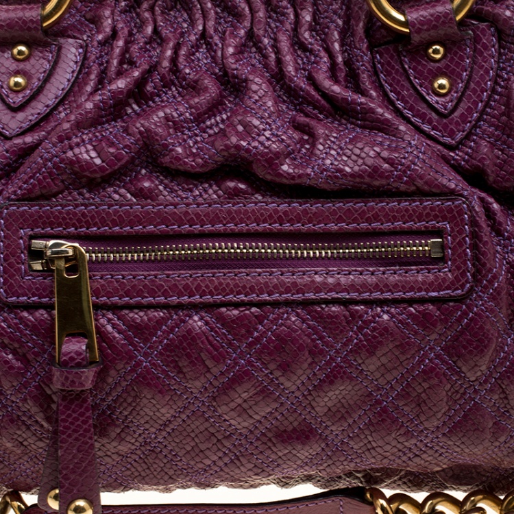 مملوكة مسبقًا Marc Jacobs Purple Quilted Snake Embossed Leather Snake Skin Trim Stam Shoulder Bag