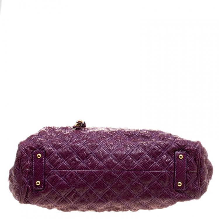 مملوكة مسبقًا Marc Jacobs Purple Quilted Snake Embossed Leather Snake Skin Trim Stam Shoulder Bag
