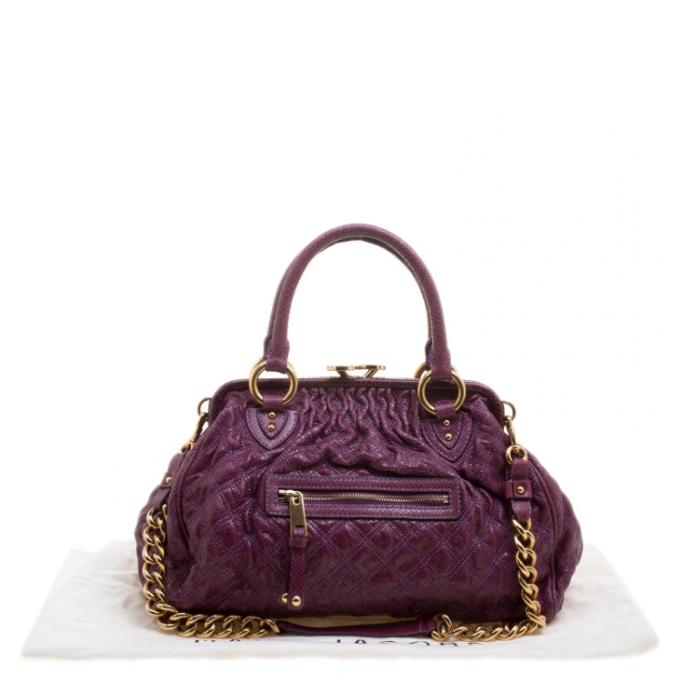 مملوكة مسبقًا Marc Jacobs Purple Quilted Snake Embossed Leather Snake Skin Trim Stam Shoulder Bag