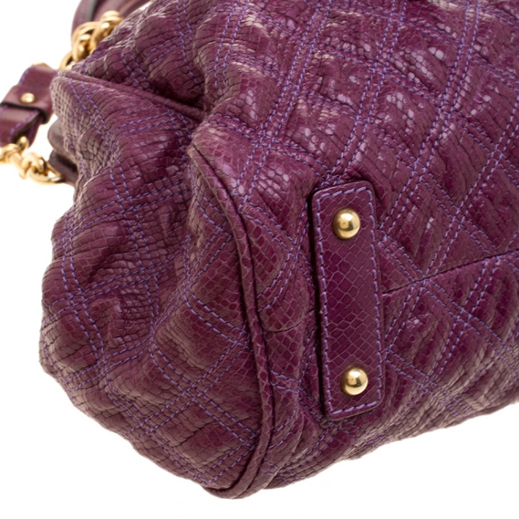 مملوكة مسبقًا Marc Jacobs Purple Quilted Snake Embossed Leather Snake Skin Trim Stam Shoulder Bag