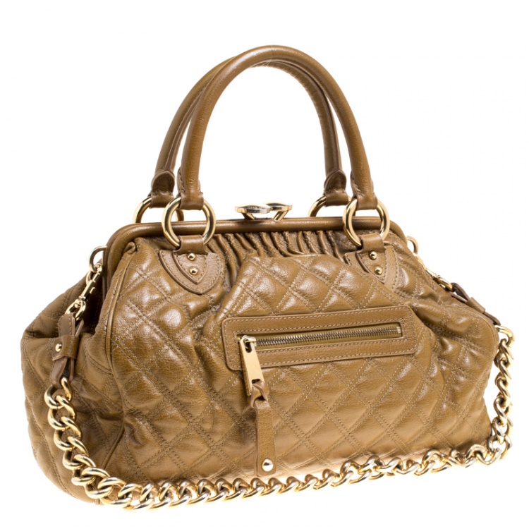 Pre Owned Marc Jacobs Khaki Quilted Leather Stam Shoulder Bag