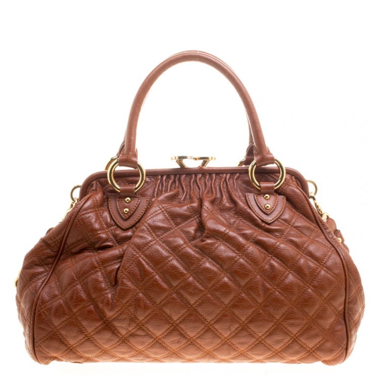 Pre Owned Marc Jacobs Cognac Quilted Leather Stam Shoulder Bag