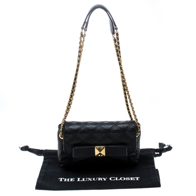Pre Owned Marc Jacobs Black Quilted Coated Canvas Bow Shoulder Bag