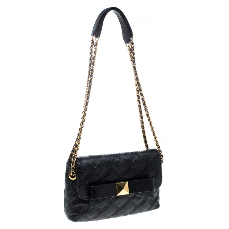 Pre Owned Marc Jacobs Black Quilted Coated Canvas Bow Shoulder Bag