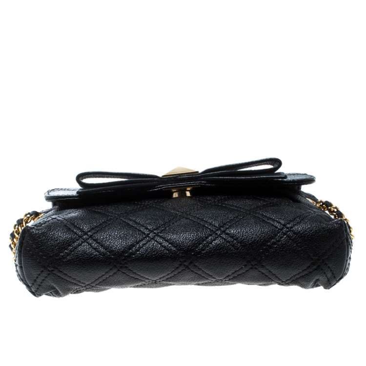 Pre Owned Marc Jacobs Black Quilted Coated Canvas Bow Shoulder Bag