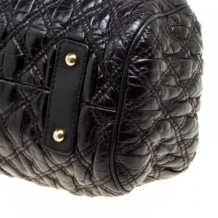 Pre Owned Marc Jacobs Black Quilted Leather Stam Top Handle Bag