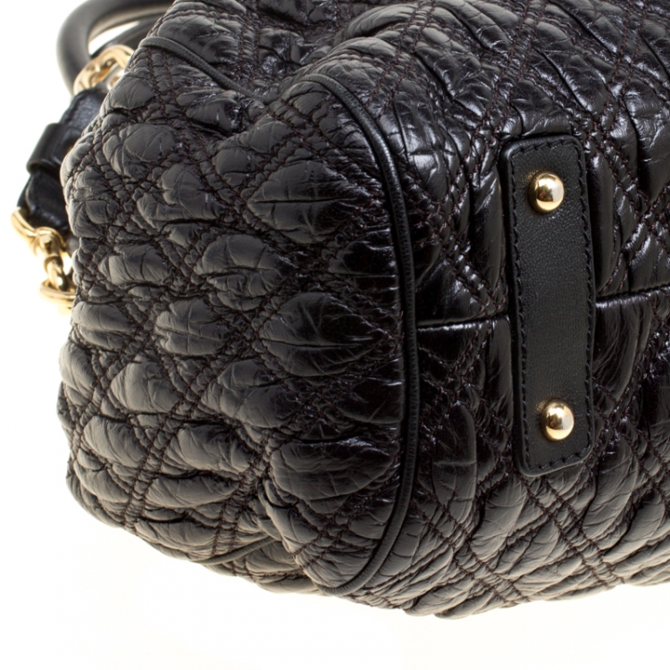 Pre Owned Marc Jacobs Black Quilted Leather Stam Top Handle Bag