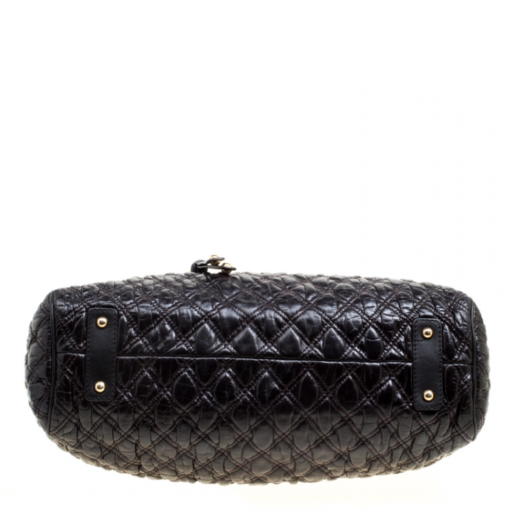 Pre Owned Marc Jacobs Black Quilted Leather Stam Top Handle Bag