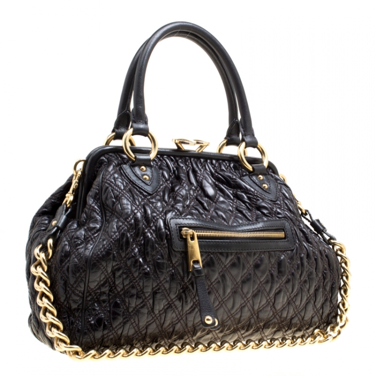 Pre Owned Marc Jacobs Black Quilted Leather Stam Top Handle Bag