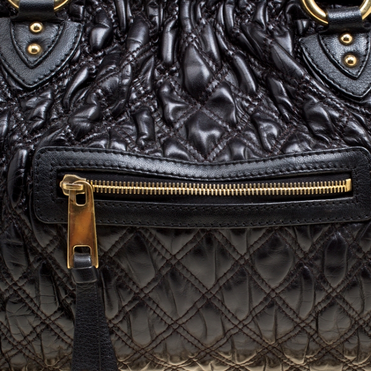 Pre Owned Marc Jacobs Black Quilted Leather Stam Top Handle Bag
