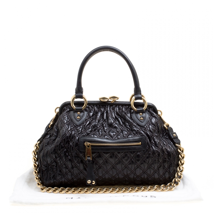 Pre Owned Marc Jacobs Black Quilted Leather Stam Top Handle Bag