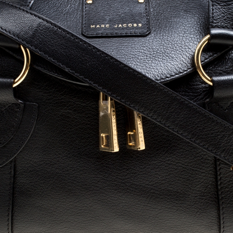Pre Owned Marc Jacobs Black Leather Wellington Fulton Top Handle Bag