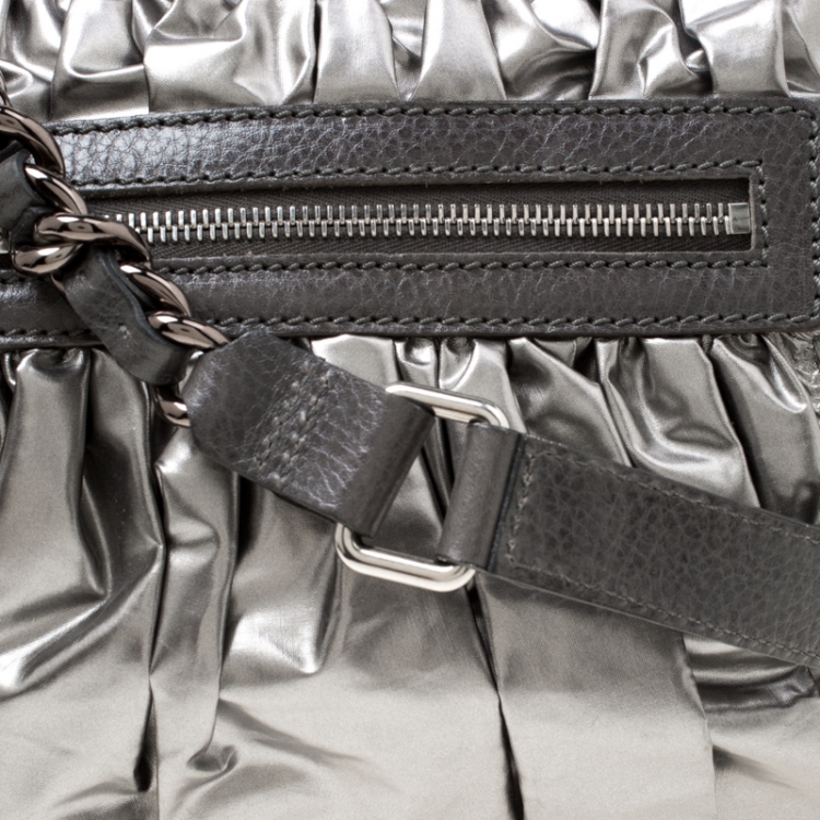 Pre Owned Marc Jacobs Metallic Grey Coated Canvas Parachute Little Stam Bag