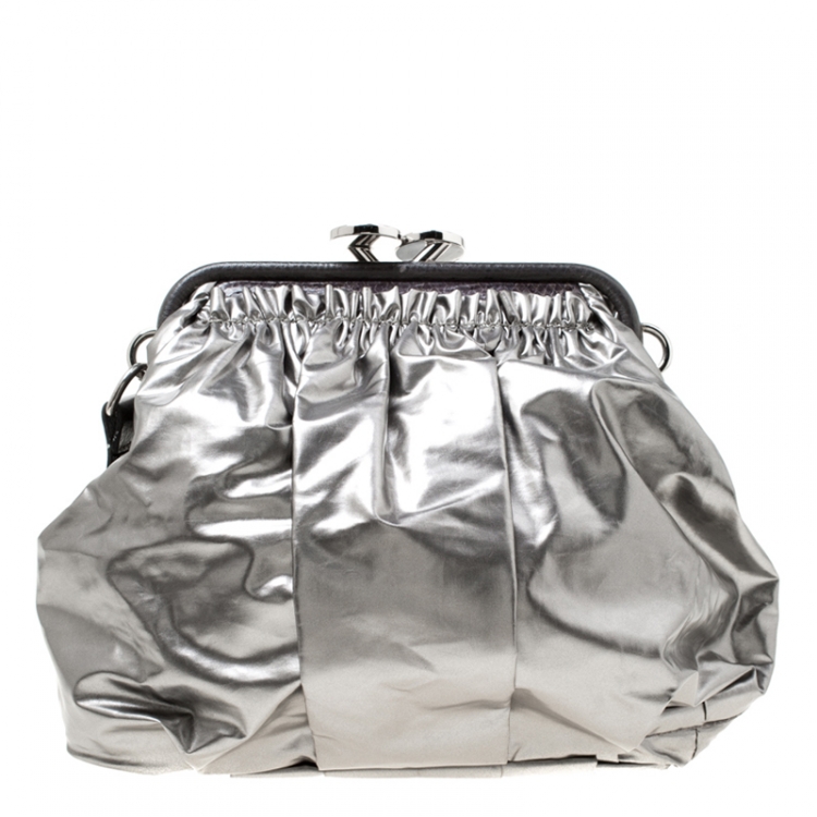 Pre Owned Marc Jacobs Metallic Grey Coated Canvas Parachute Little Stam Bag