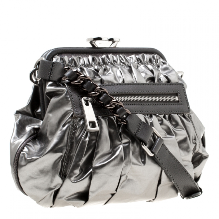 Pre Owned Marc Jacobs Metallic Grey Coated Canvas Parachute Little Stam Bag