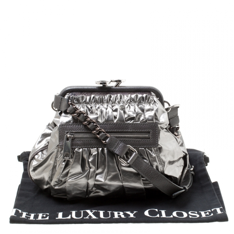 Pre Owned Marc Jacobs Metallic Grey Coated Canvas Parachute Little Stam Bag