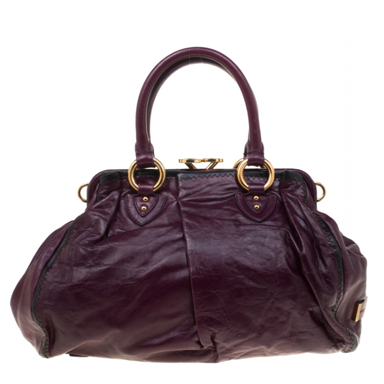 Pre Owned Marc Jacobs Purple Leather Safety Pin Stam Top Handle Bag