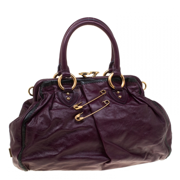 Pre Owned Marc Jacobs Purple Leather Safety Pin Stam Top Handle Bag