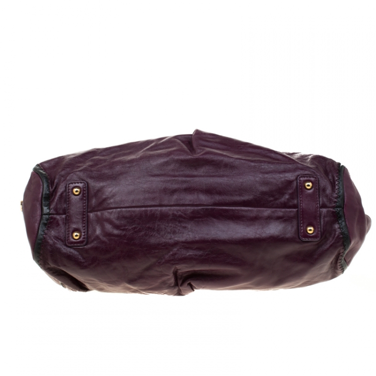 Pre Owned Marc Jacobs Purple Leather Safety Pin Stam Top Handle Bag