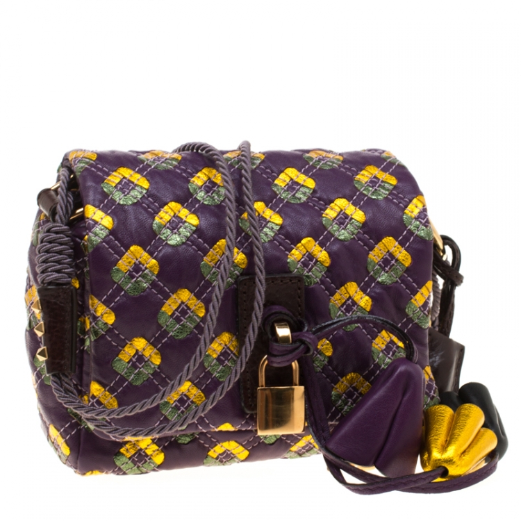 Pre Owned Marc Jacobs Purple Quilted Leather Robert Leslie Flap Crossbody Bag