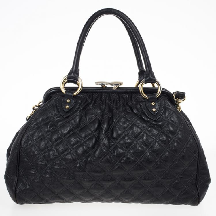 Pre Owned Marc Jacobs Black Quilted Leather Stam Satchel
