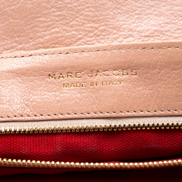 Pre Owned Marc Jacob Peach/Red Quilted Leather and Python Trim Flap Bag