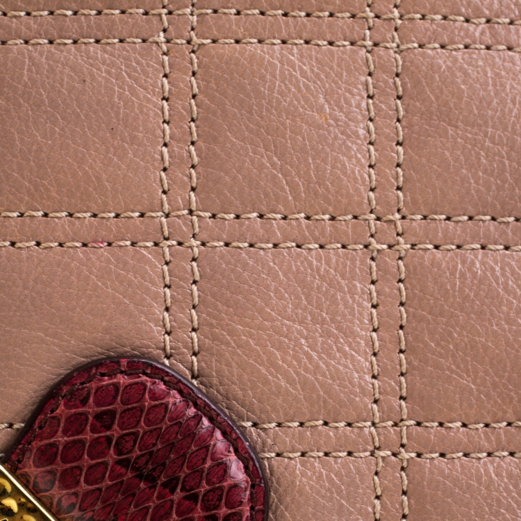 Pre Owned Marc Jacob Peach/Red Quilted Leather and Python Trim Flap Bag