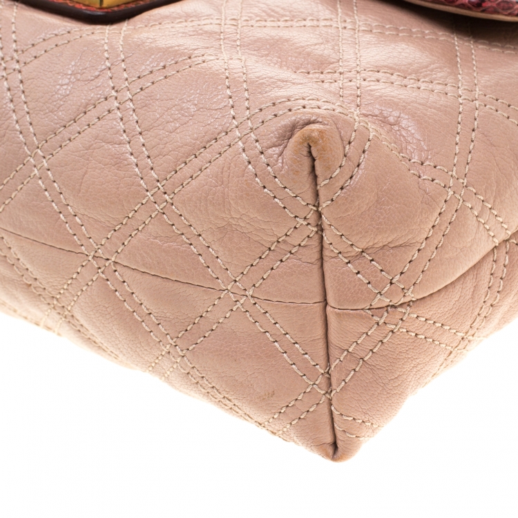 Pre Owned Marc Jacob Peach/Red Quilted Leather and Python Trim Flap Bag