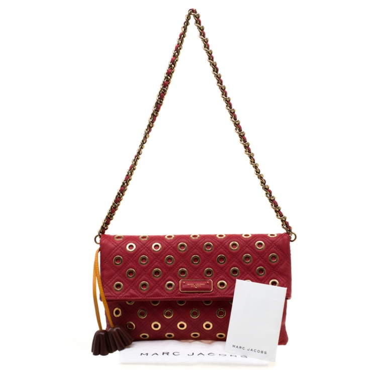 Pre Owned Marc Jacobs Red Quilted Eyelets Leather Gotham Shoulder Bag