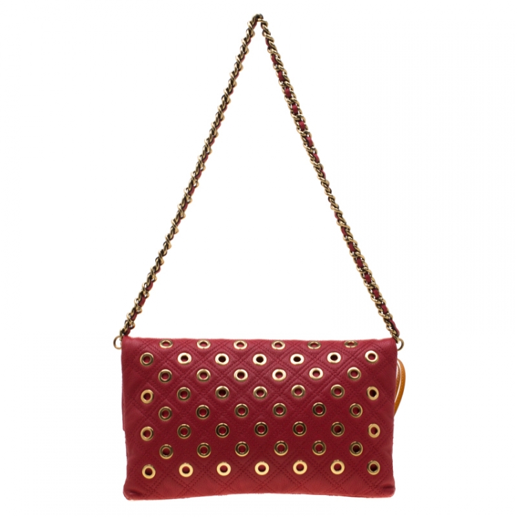Pre Owned Marc Jacobs Red Quilted Eyelets Leather Gotham Shoulder Bag