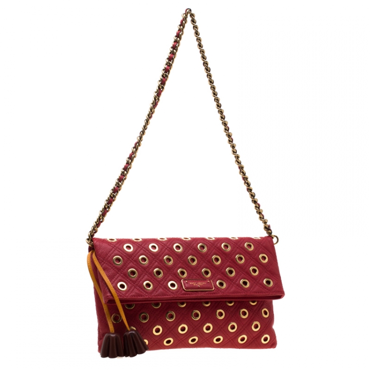 Pre Owned Marc Jacobs Red Quilted Eyelets Leather Gotham Shoulder Bag