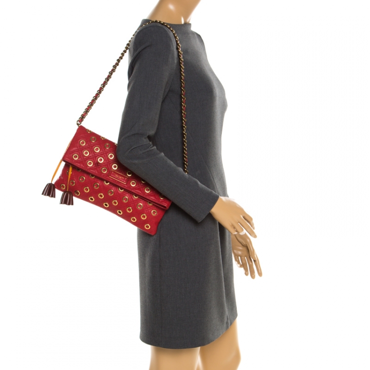 Pre Owned Marc Jacobs Red Quilted Eyelets Leather Gotham Shoulder Bag