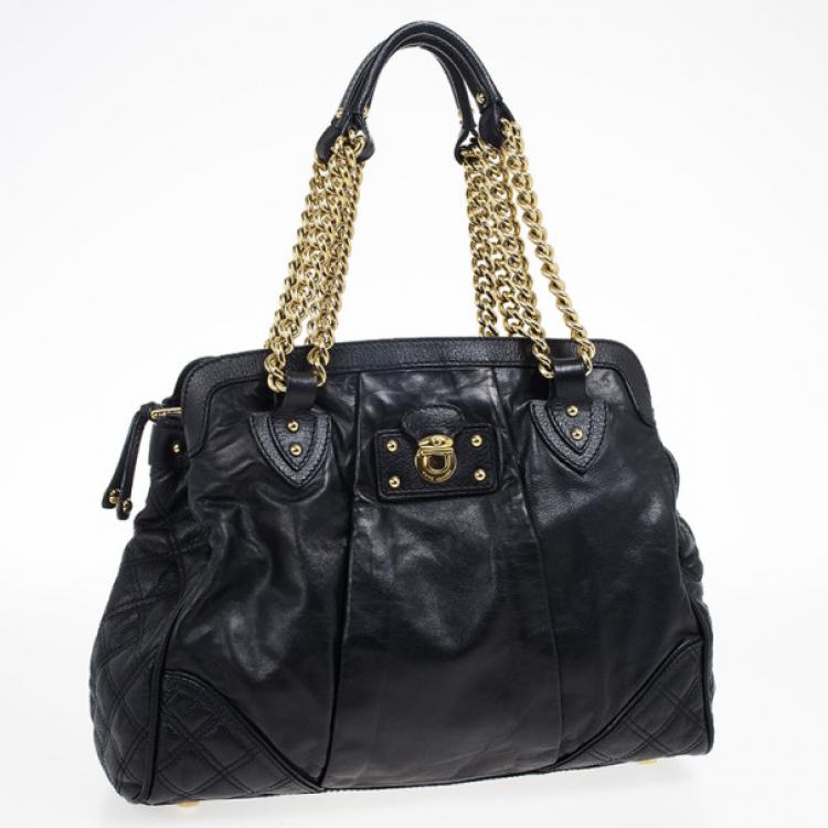 Pre Owned Marc Jacobs Black Leather Mix Quilted Classic East-West Tote Bag