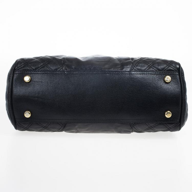 Pre Owned Marc Jacobs Black Leather Mix Quilted Classic East-West Tote Bag