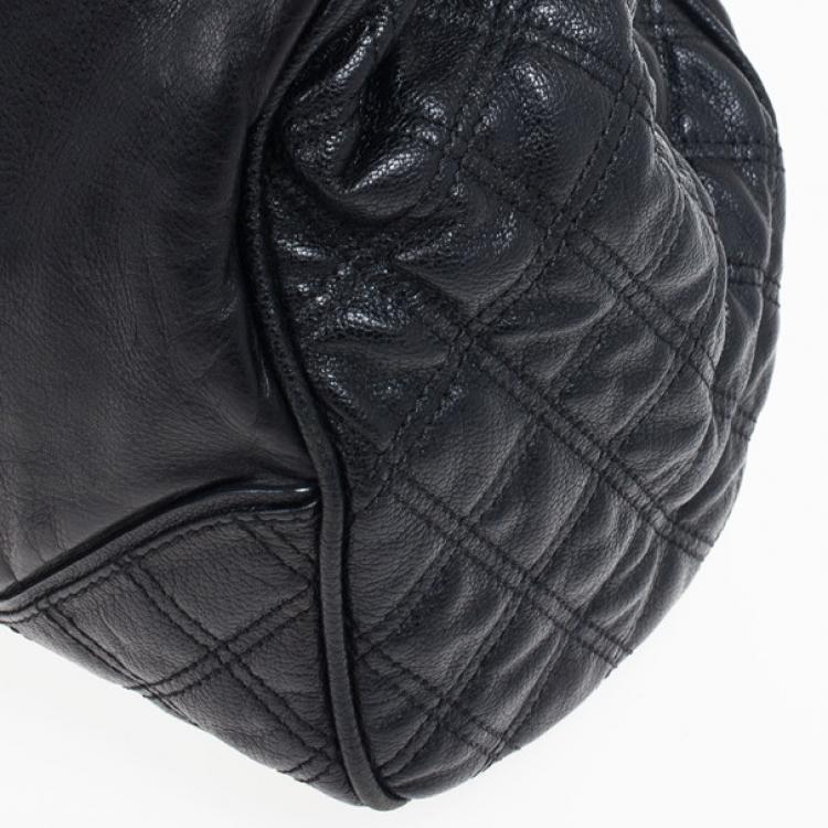 Pre Owned Marc Jacobs Black Leather Mix Quilted Classic East-West Tote Bag