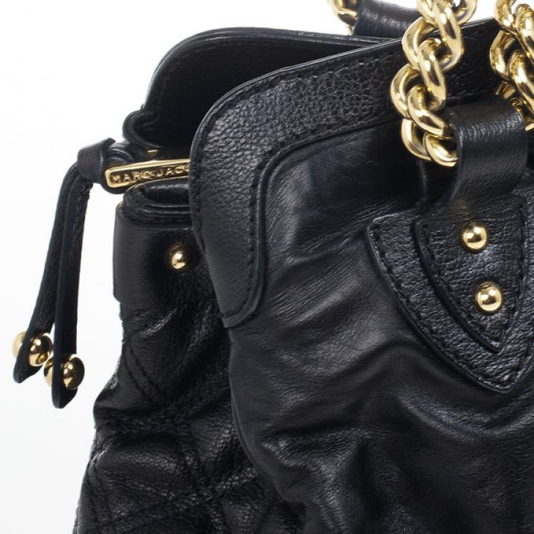 Pre Owned Marc Jacobs Black Leather Mix Quilted Classic East-West Tote Bag