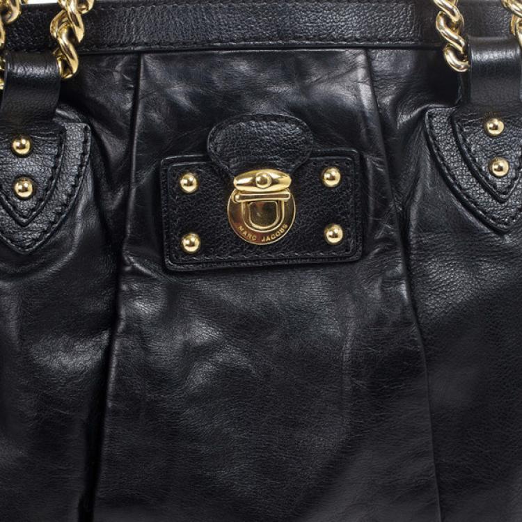 Pre Owned Marc Jacobs Black Leather Mix Quilted Classic East-West Tote Bag