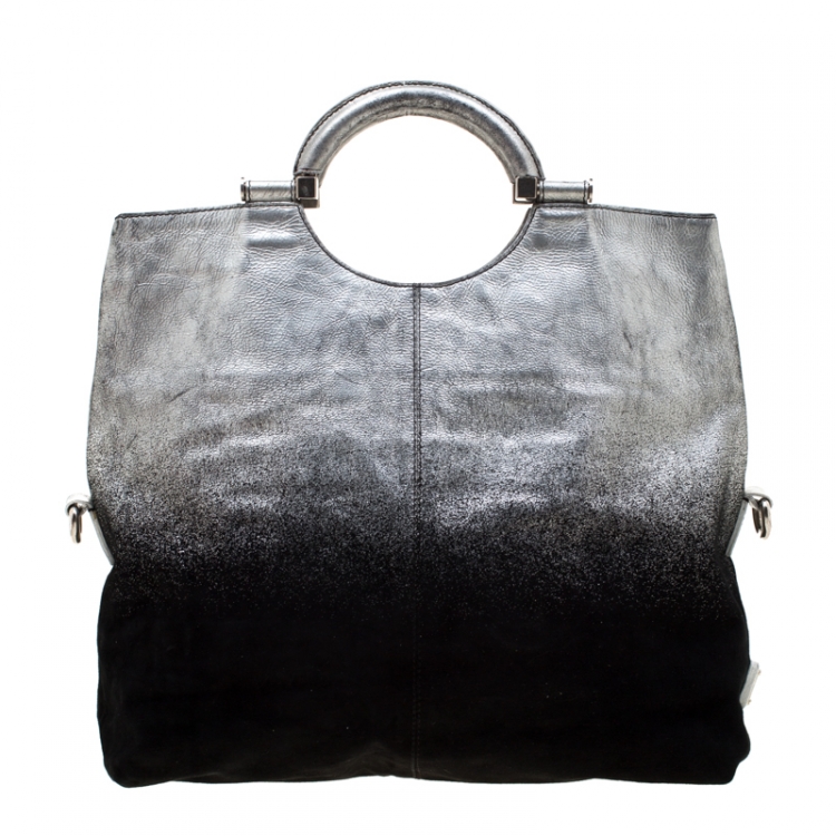 Pre Owned Marc Jacobs Black/Silver Ombre Leather Top Handle Bag