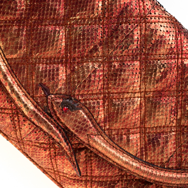 Pre Owned Marc Jacobs Red/Gold Snakeskin Flap Shoulder Bag
