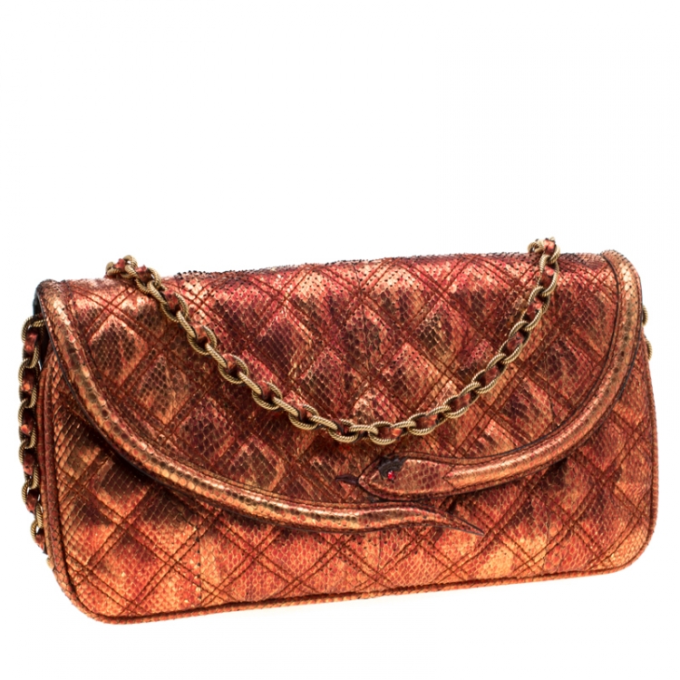 Pre Owned Marc Jacobs Red/Gold Snakeskin Flap Shoulder Bag
