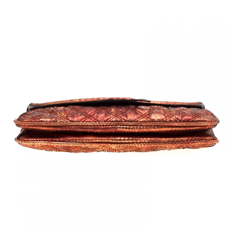 Pre Owned Marc Jacobs Red/Gold Snakeskin Flap Shoulder Bag