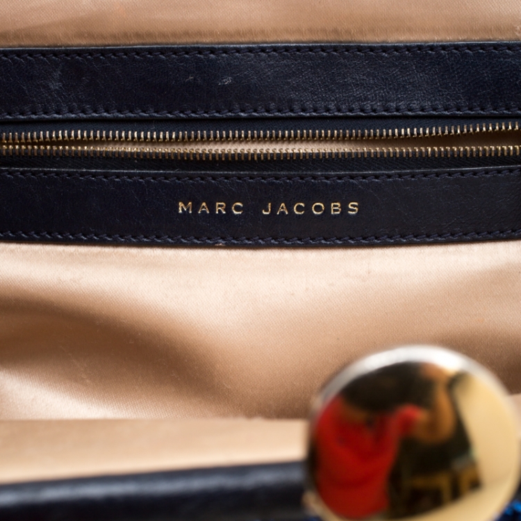 Pre Owned Marc Jacobs Blue Crystal Embellished Quilted Suede and Leather Stam Shoulder Bag
